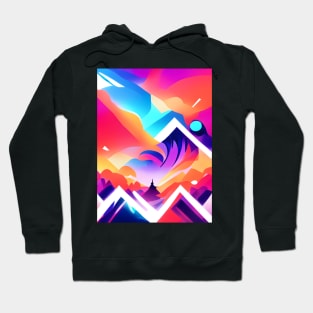 Red Mountain Hiking Neon Abstract Pattern Hoodie